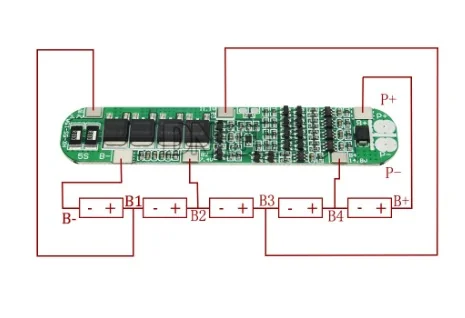 5S 15A BMS İnce Şerit Tip HXYP-5S-BM15 Model 21V Lityum Batarya Koruma Devresi ve Bağlantı Şeması - Pilpunto