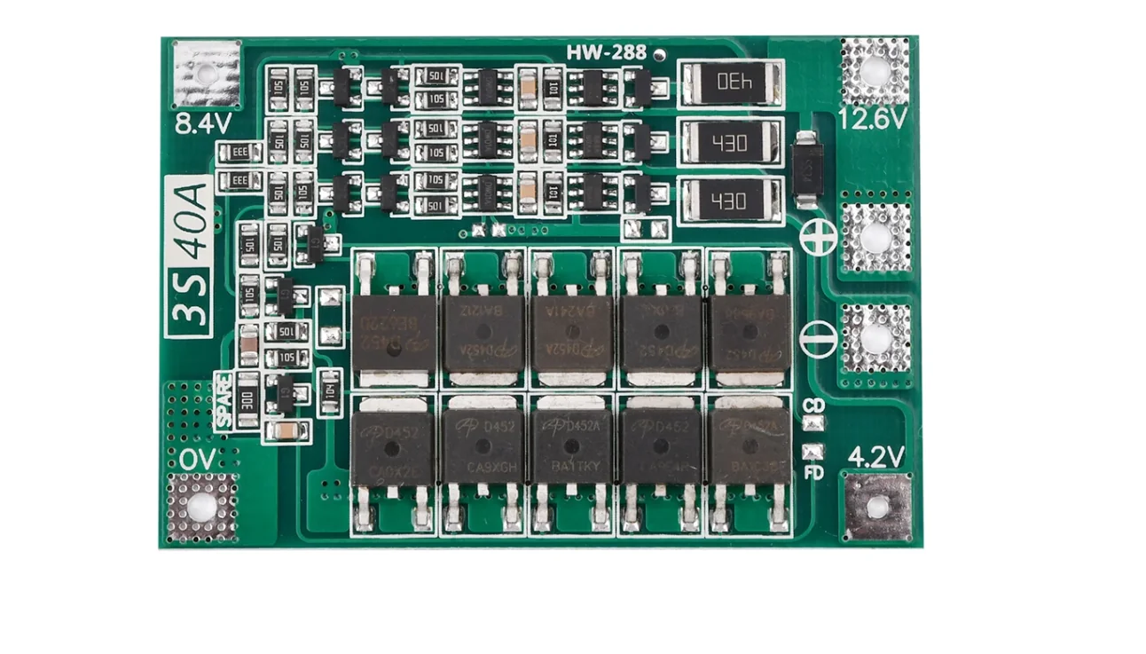 3S 40A Balanslı BMS Devresi HW-288 Model 12.6V Matkap Batarya Kartı ve Yüksek Akım Şeması - Pilpunto