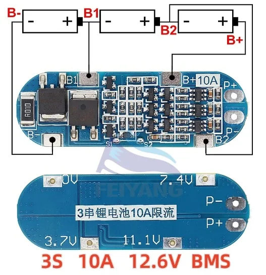 3S 10A BMS İnce Şerit Tip 12.6V Lityum Batarya Koruma Devresi ve Bağlantı Şeması - Pilpunto